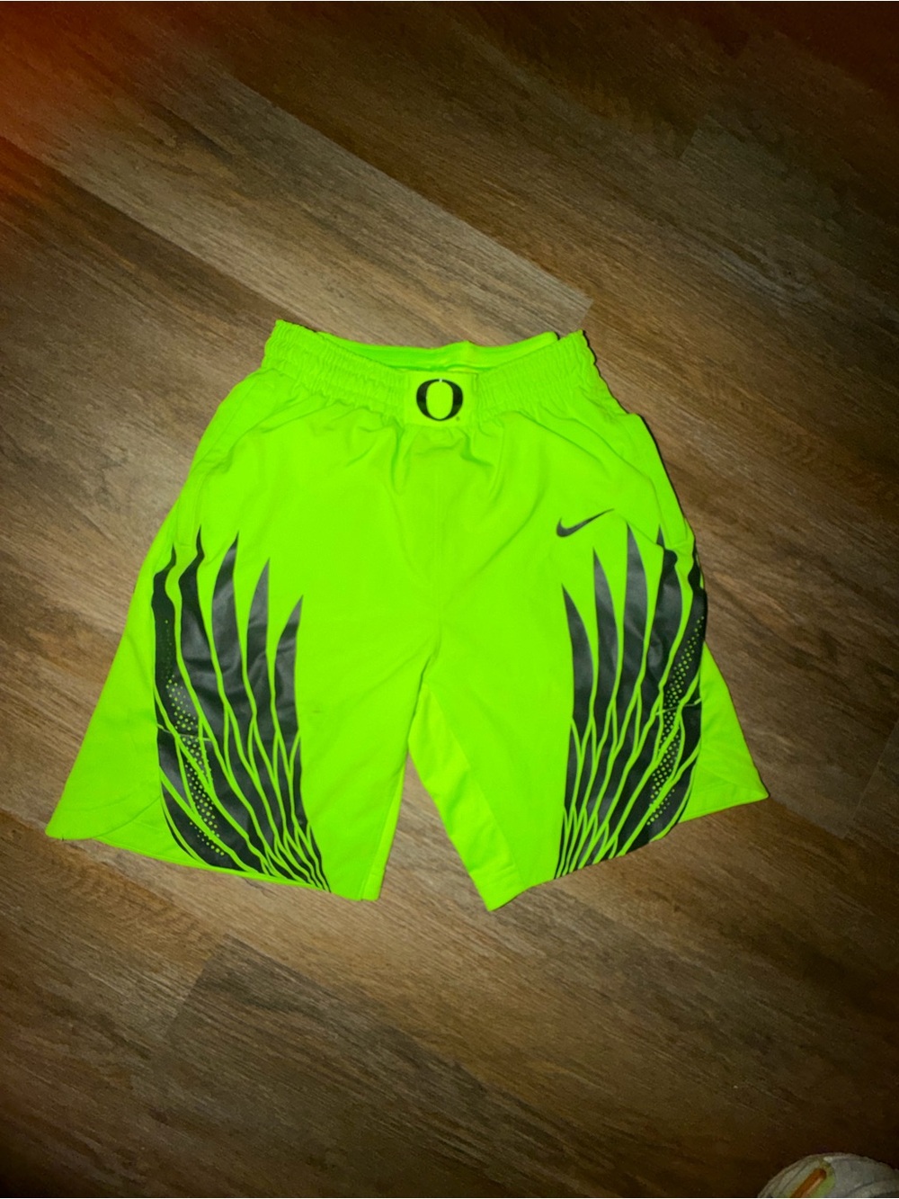 Nike Men’s Neon Yellow Athletic Shorts with Black Wing Graphics